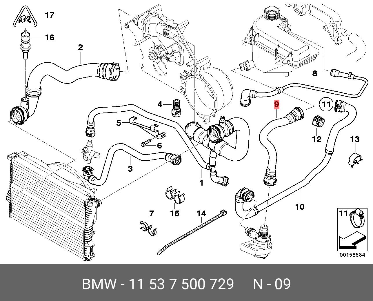 11537500729 BMW Шланг радиатора