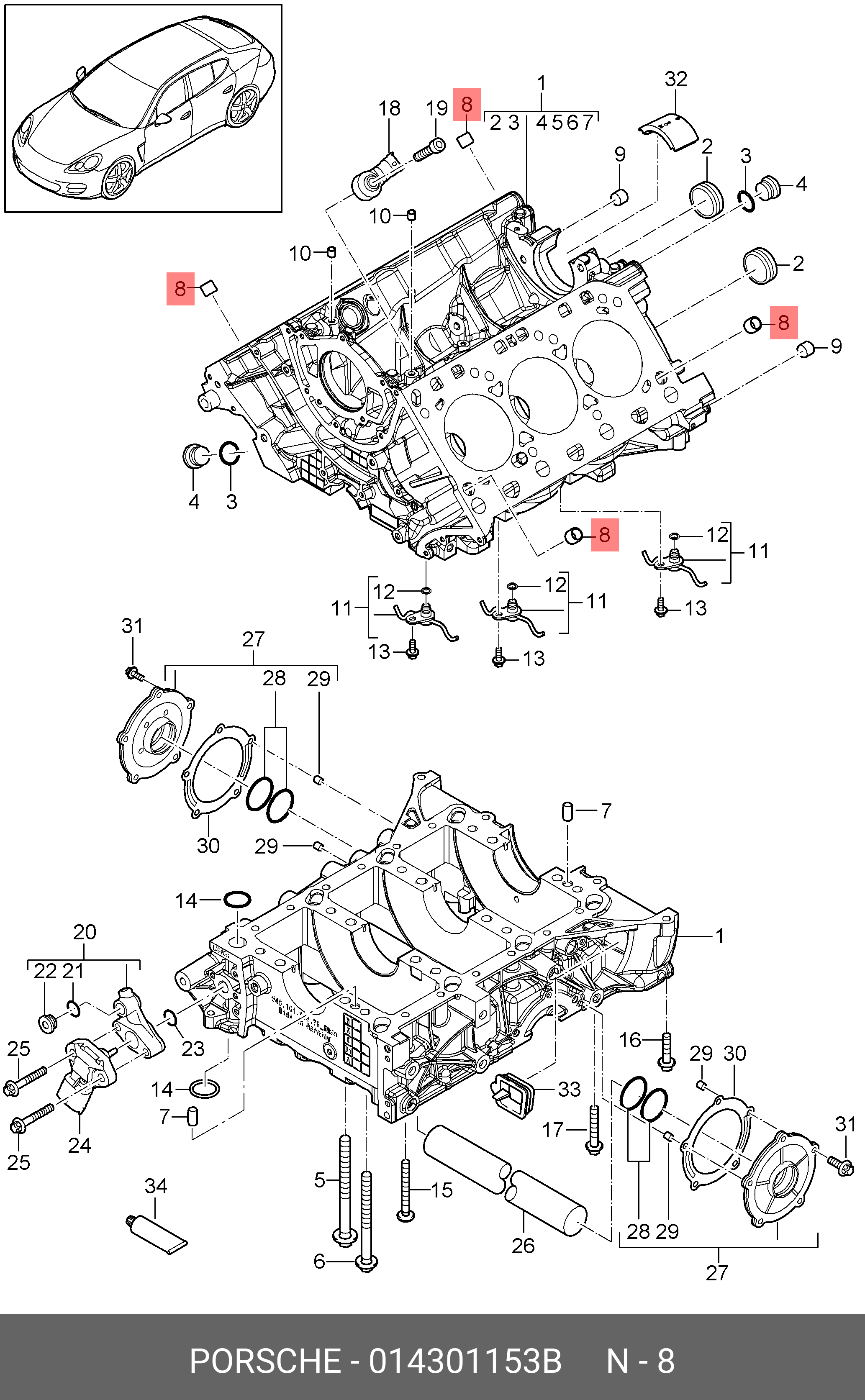 014301153B PORSCHE ВТУЛКА 13х16х13,5, КАРТЕРА ДВИГАТЕЛЯ