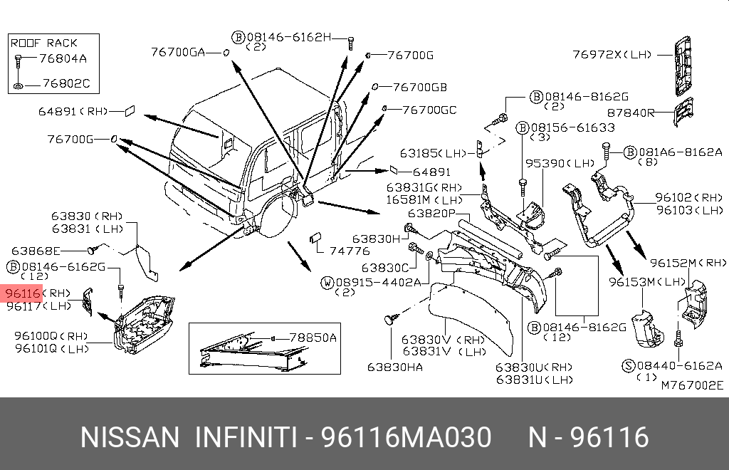 96116MA030 NISSAN КРОНШТЕЙН КУЗОВНОЙ (