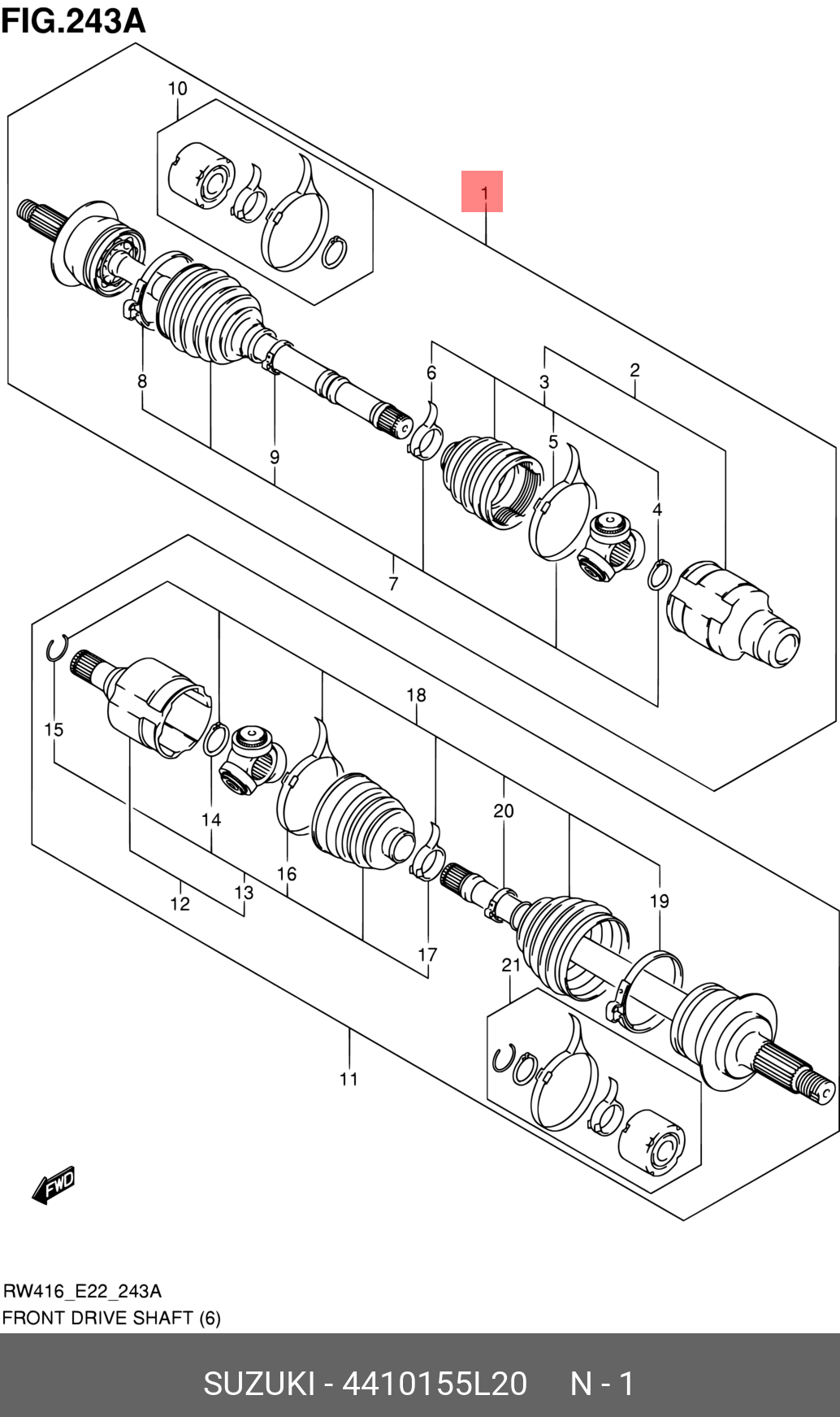 4410155L20 SUZUKI Вал привода колеса в сборе с ШРУСами