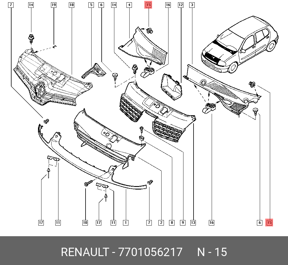 7701056217 RENAULT Фиксатор (плас) 7701056217 RENAULT Фиксатор (плас)