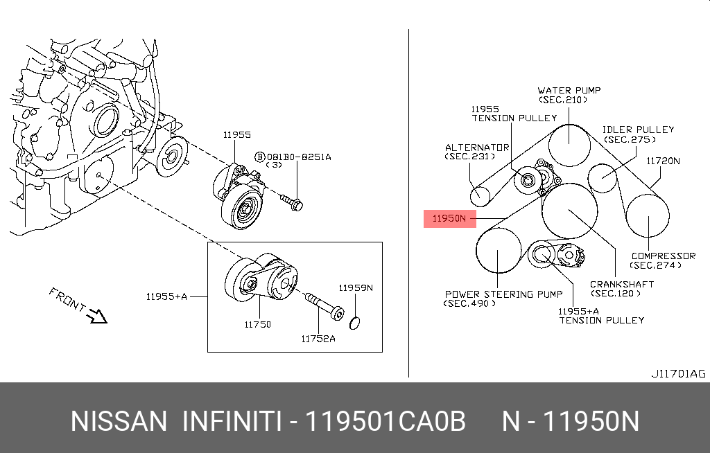 119501CA0B NISSAN РЕМЕНЬ ПРИВОДНОЙ КЛИНОВЫЙ