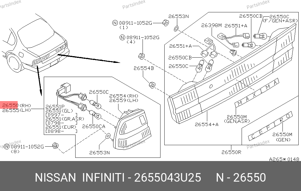 2655043U25 NISSAN ФОНАРЬ ЗАДНИЙ