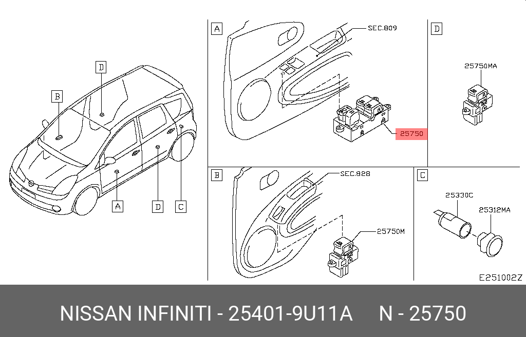254019U11A NISSAN Переключатель регутялора стеклоподъ