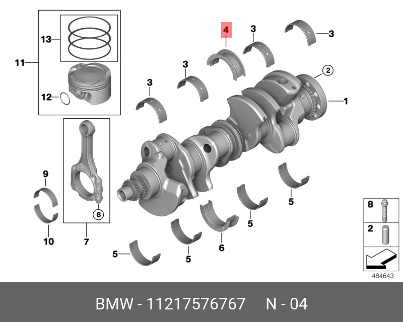 11217576767 BMW Вкладыш подшипника green 65,00mm(0)