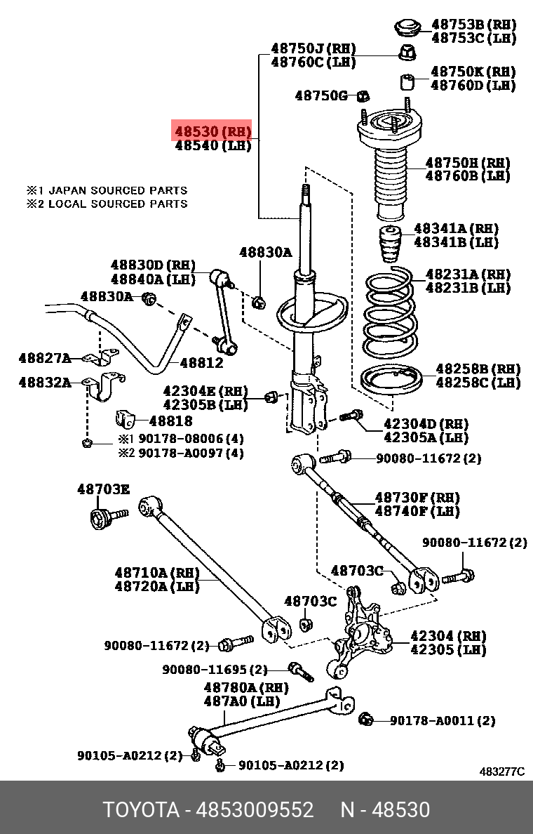 4853009552 TOYOTA АМОРТИЗАТОР ПОДВЕСКИ