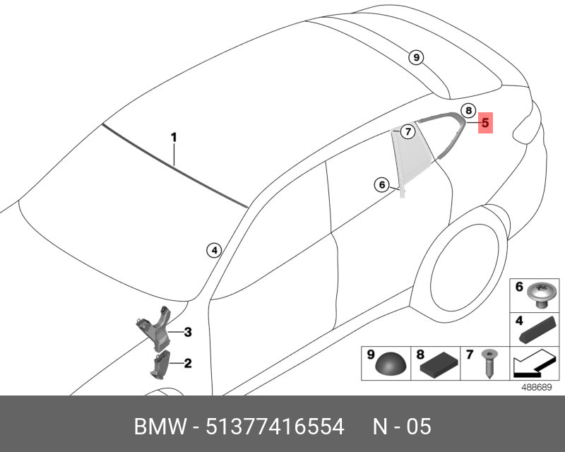 51377416554 BMW LEISTE SEITENSCHEIBE HINTEN RECHTS