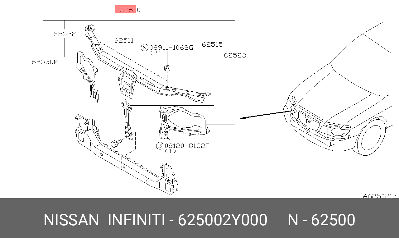 625002Y000 NISSAN ПАНЕЛЬ КРЕПЛЕНИЯ РАДИАТОРА купить в интернет-магазине  AvtoTO