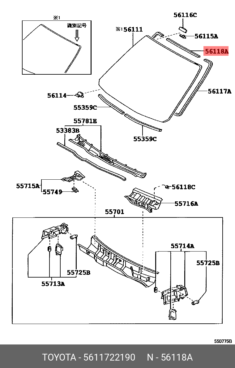 5611722190 TOYOTA УПЛОТНИТЕЛЬ СТЕКЛА