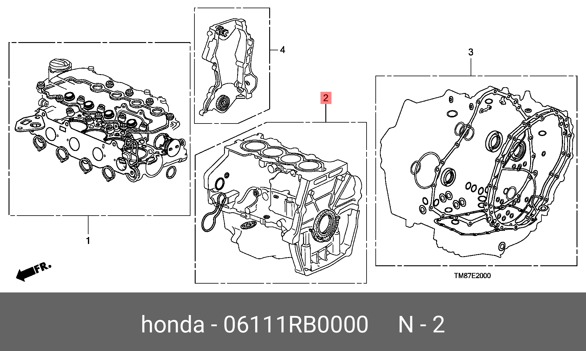 06111RB0000 HONDA Комплект прокладок, блок цилиндров