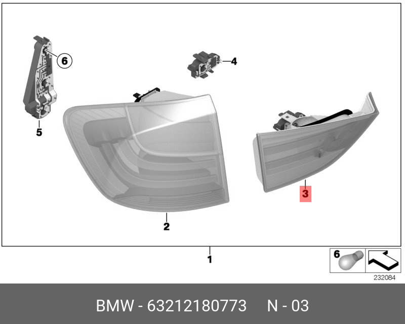 63212180773 BMW Блок задних фонарей на багажной двери Л