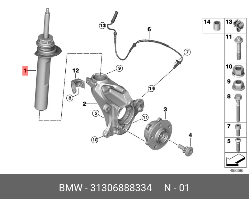 31306888334 BMW FEDERBEIN VORN RECHTS