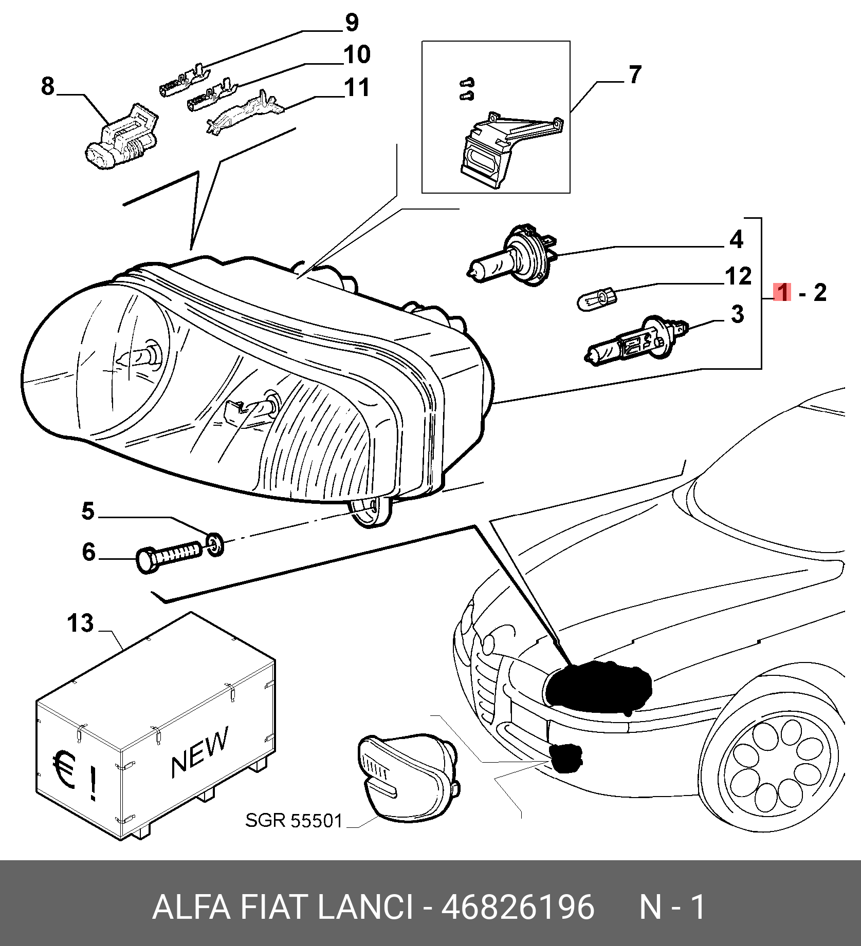 46826196 FIAT/ALFA/LANCIA Основная фара