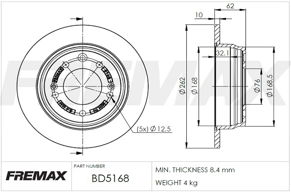 Диск тормозной задний FREMAX BD5168
