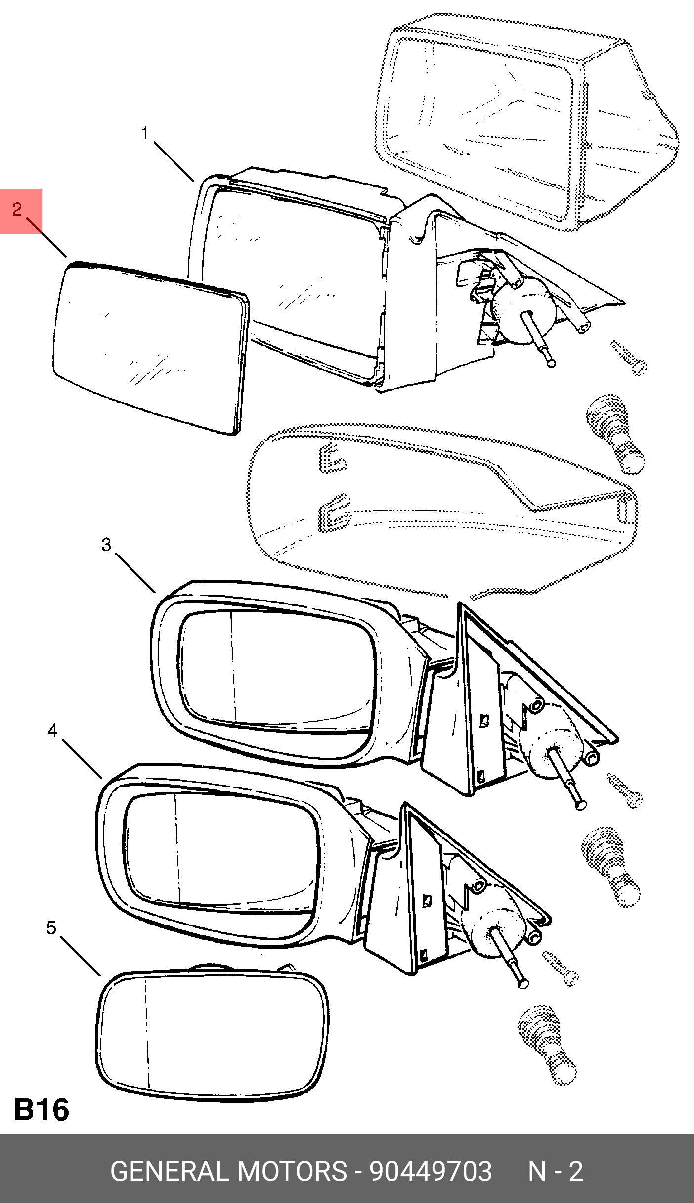 90449703 GENERAL MOTORS Стекло зеркала, левое