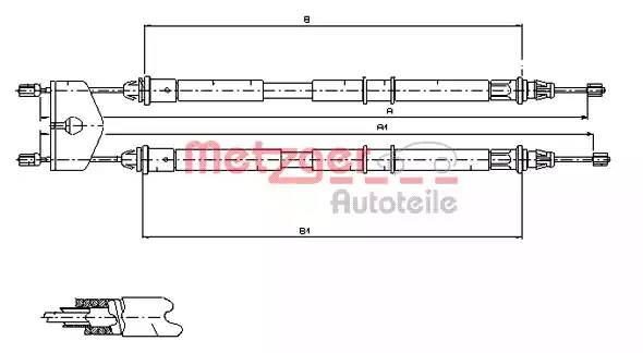115453 METZGER Тросик, cтояночный тормоз