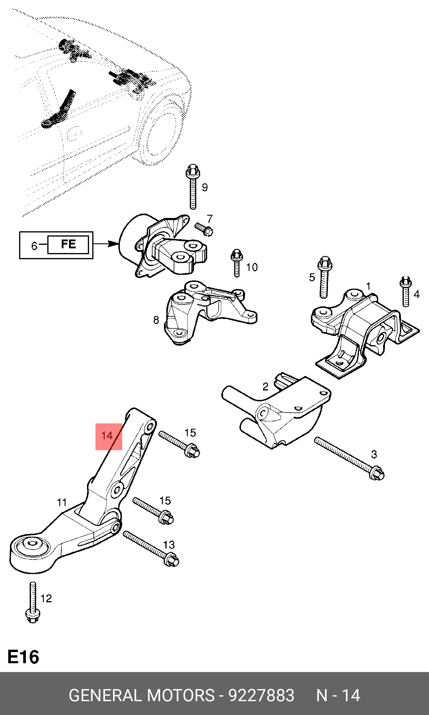 9227883 OPEL Кронштейн, подвеска двигателя