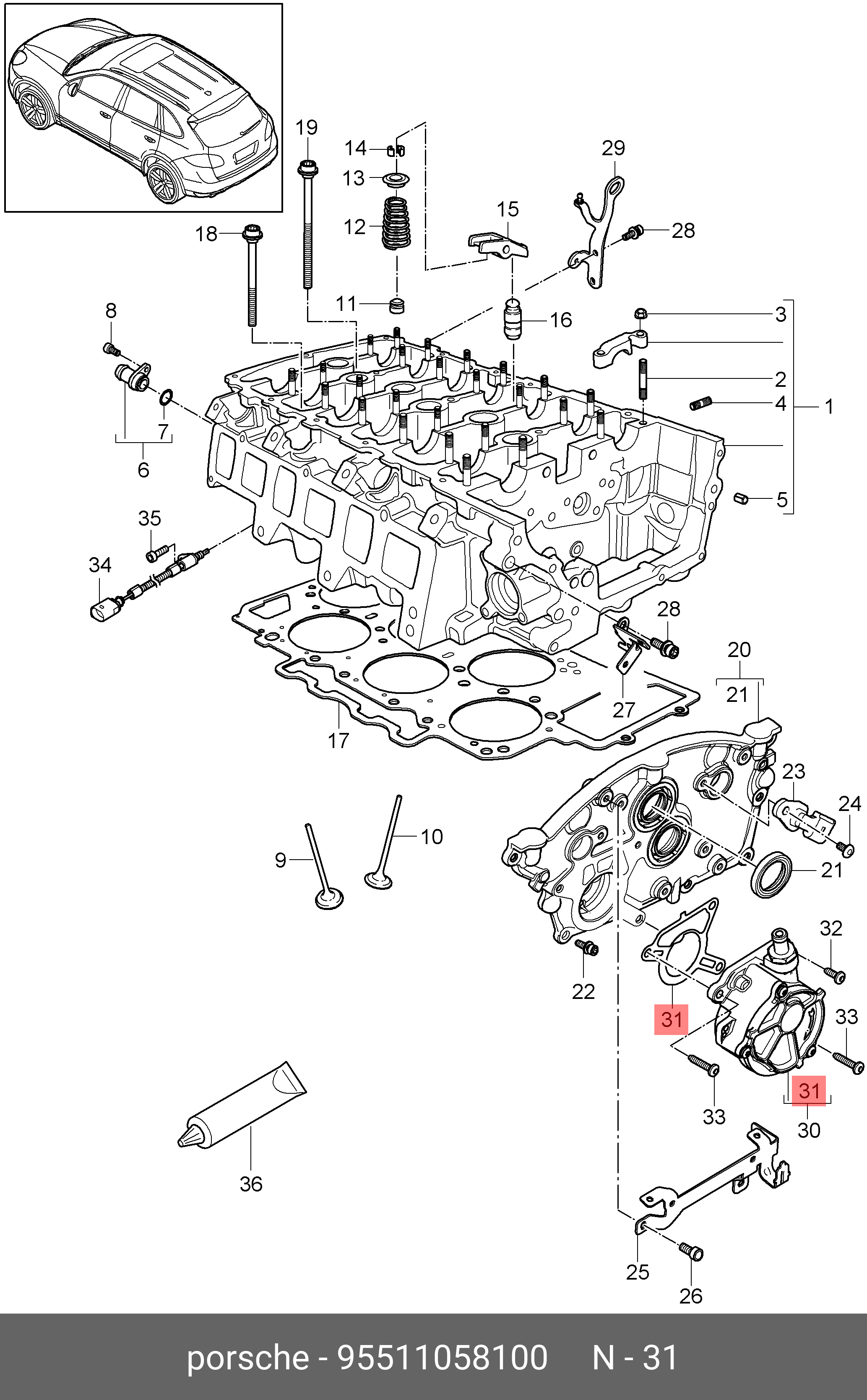 95511058100 PORSCHE Прокладка вакуумного насоса ГБЦ