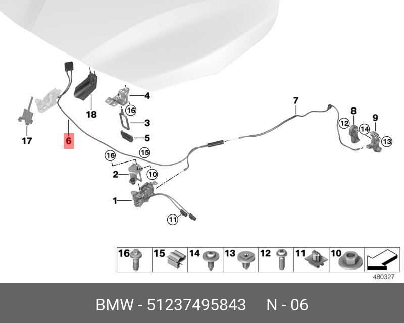 51237495843 BMW BOWDENZUG FRONTKLAPPE VORN
