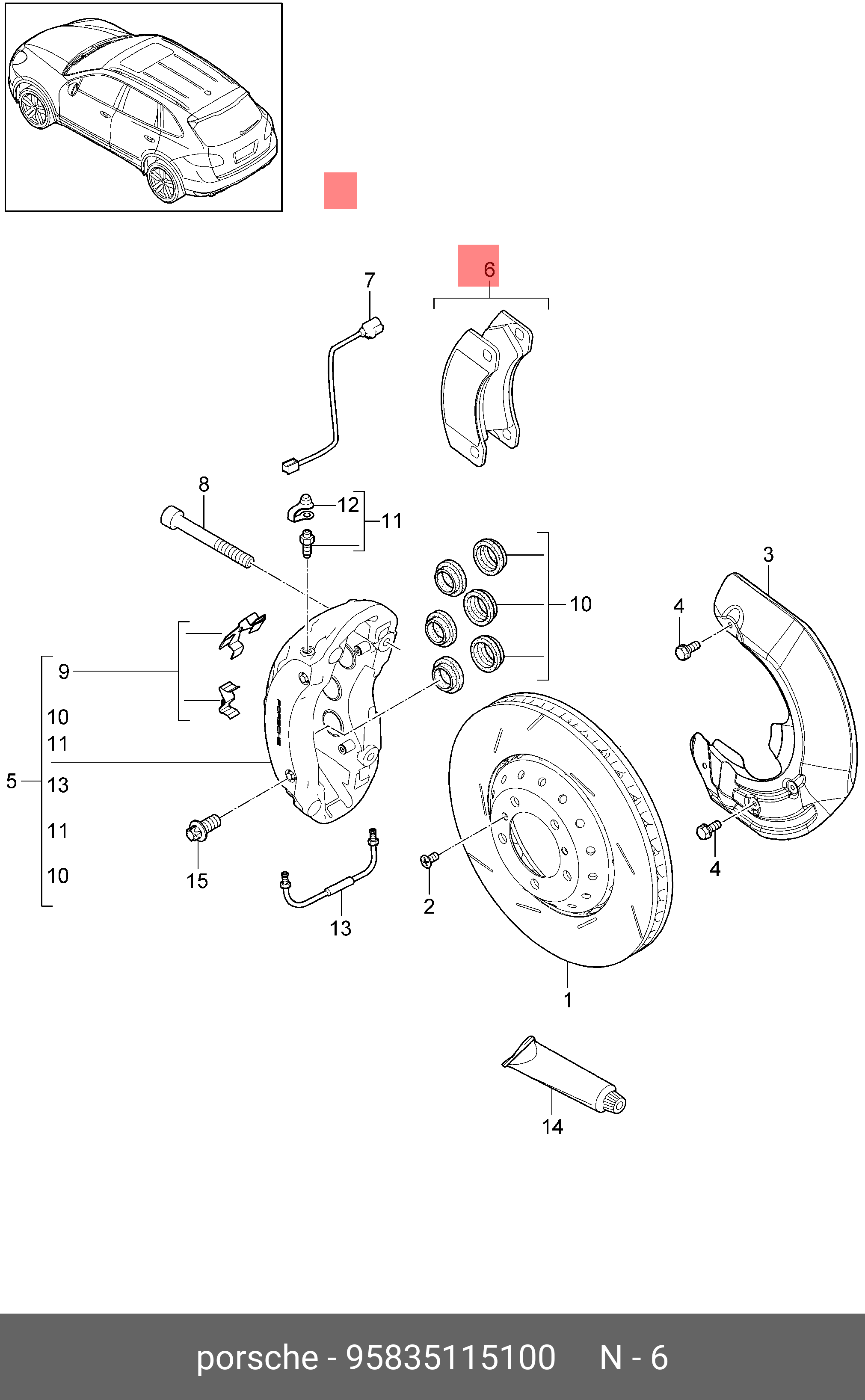 95835115100 PORSCHE Колодки тормозные