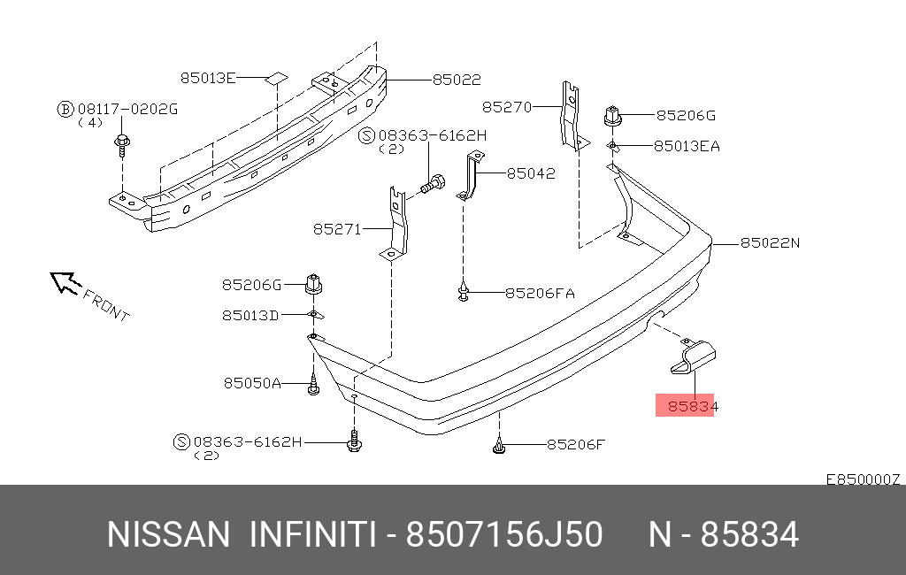 8507156J50 NISSAN FINISHER-REAR BUMPER,CENTER