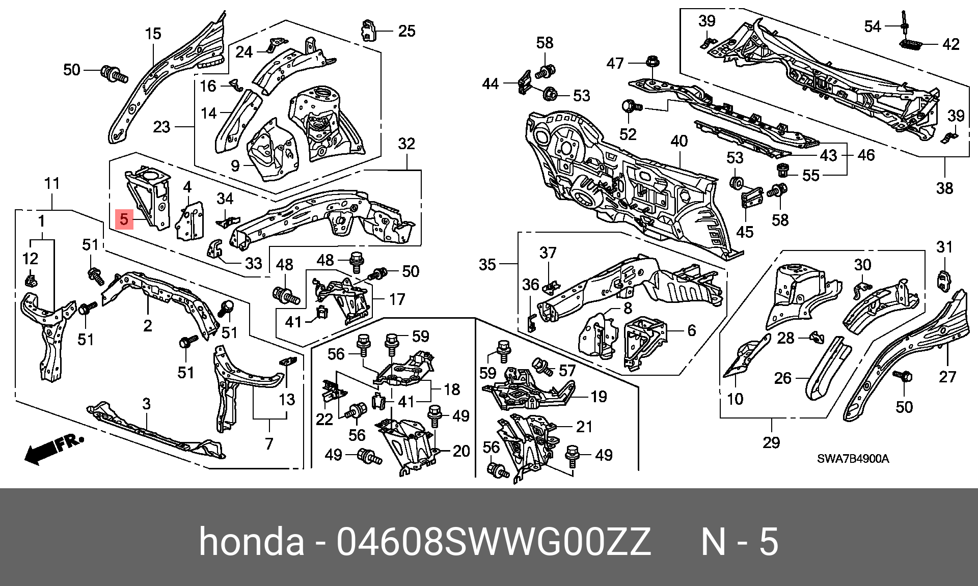04608SWWG00ZZ HONDA Соединитель брызг.с лонжероном/ mbr set