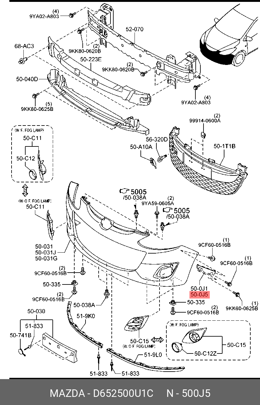 D652500U1C MAZDA КРОНШТЕЙН БАМПЕРА