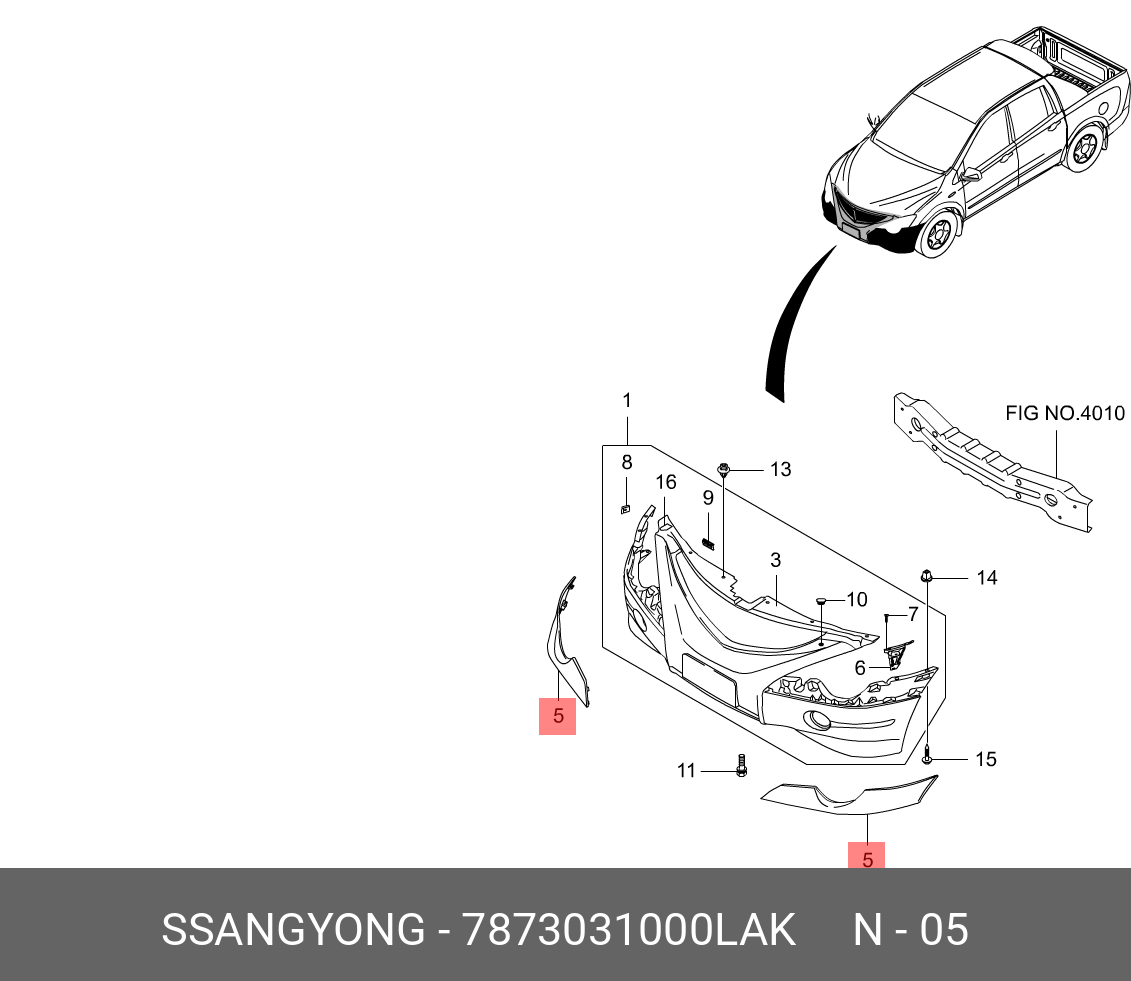 7873031000LAK SSANG YONG Накладка под фару лев