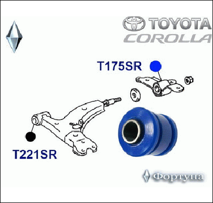 T175SR ФОРТУНА С/блок нижнего рычага, передней подвески, задний, 18.5*47*60*33