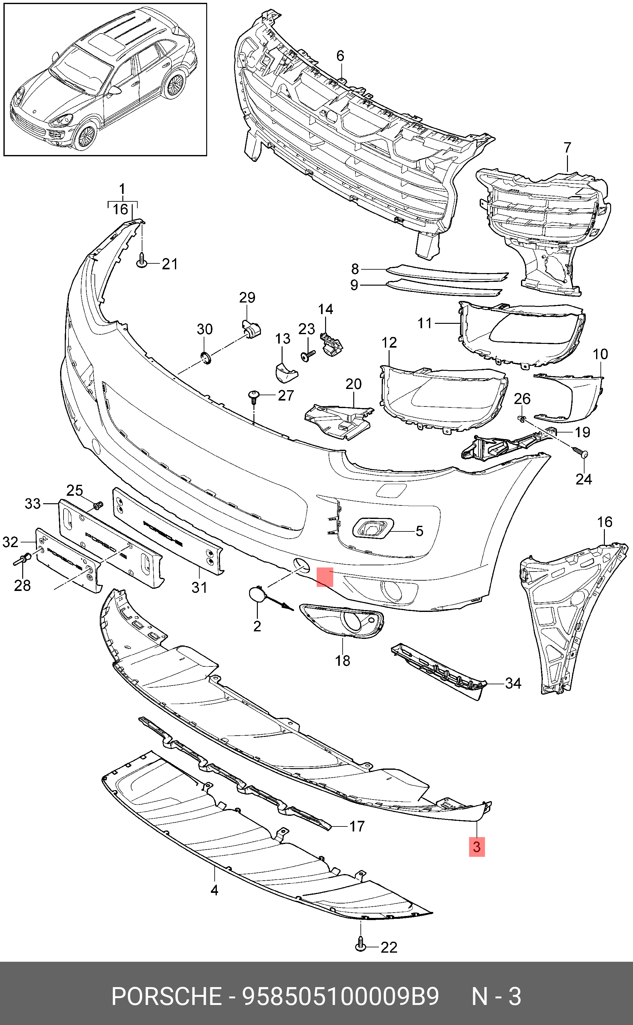 958505100009B9 PORSCHE FRONTSPOILER