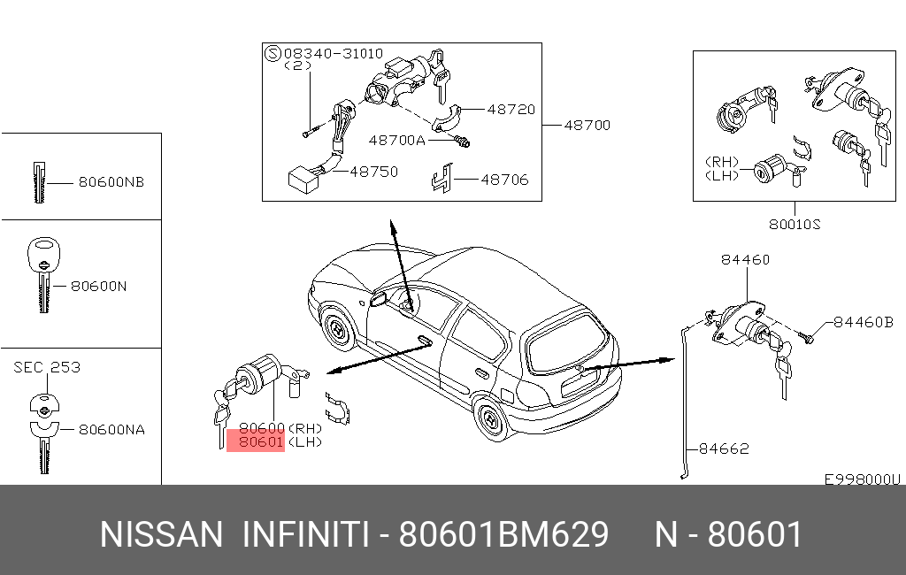 80601BM629 NISSAN CYLINDER SET-DOOR LOCK,LH