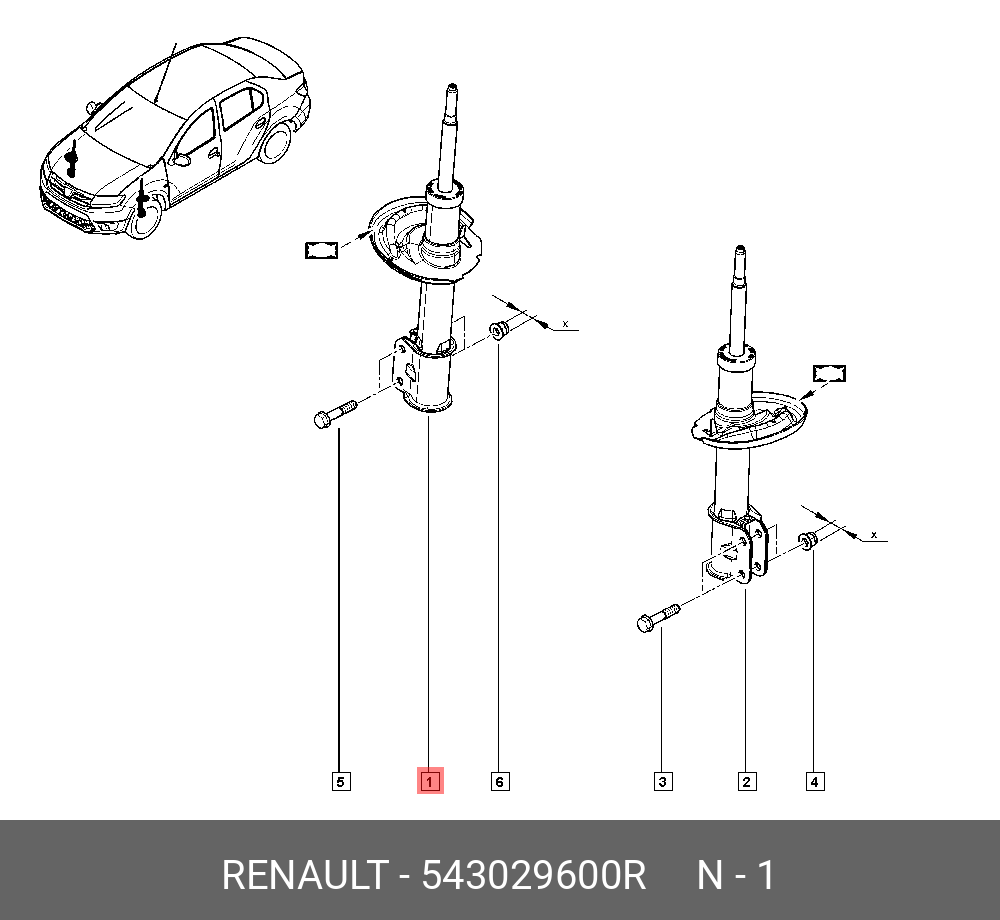543029600R RENAULT Амортизатор передний L=R Sandero Stepway II