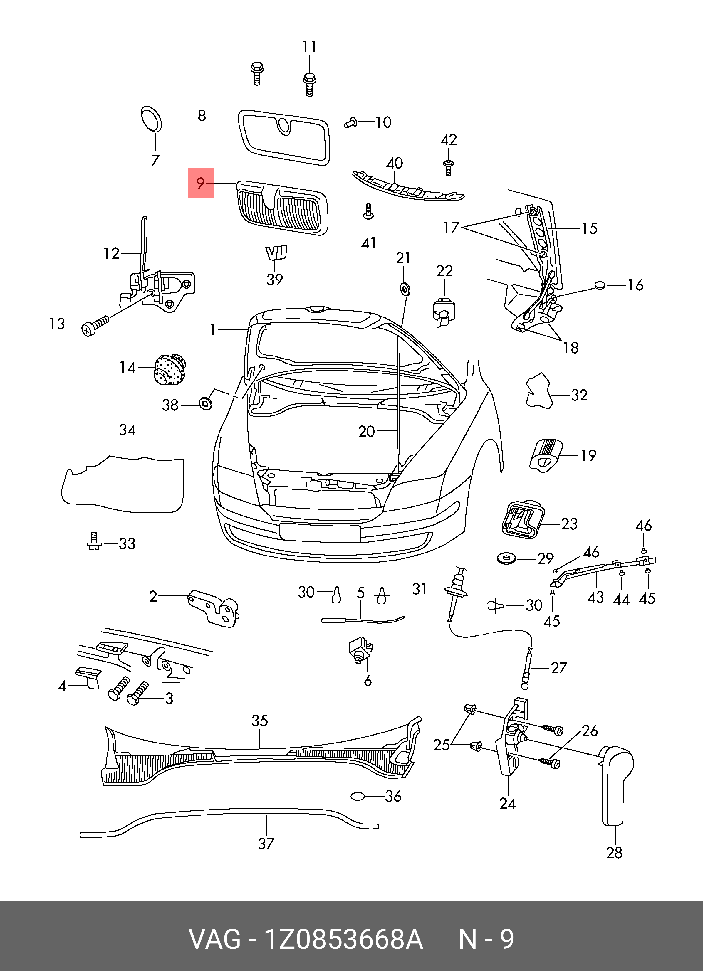 1Z0853668A VAG Решетка радиатора
