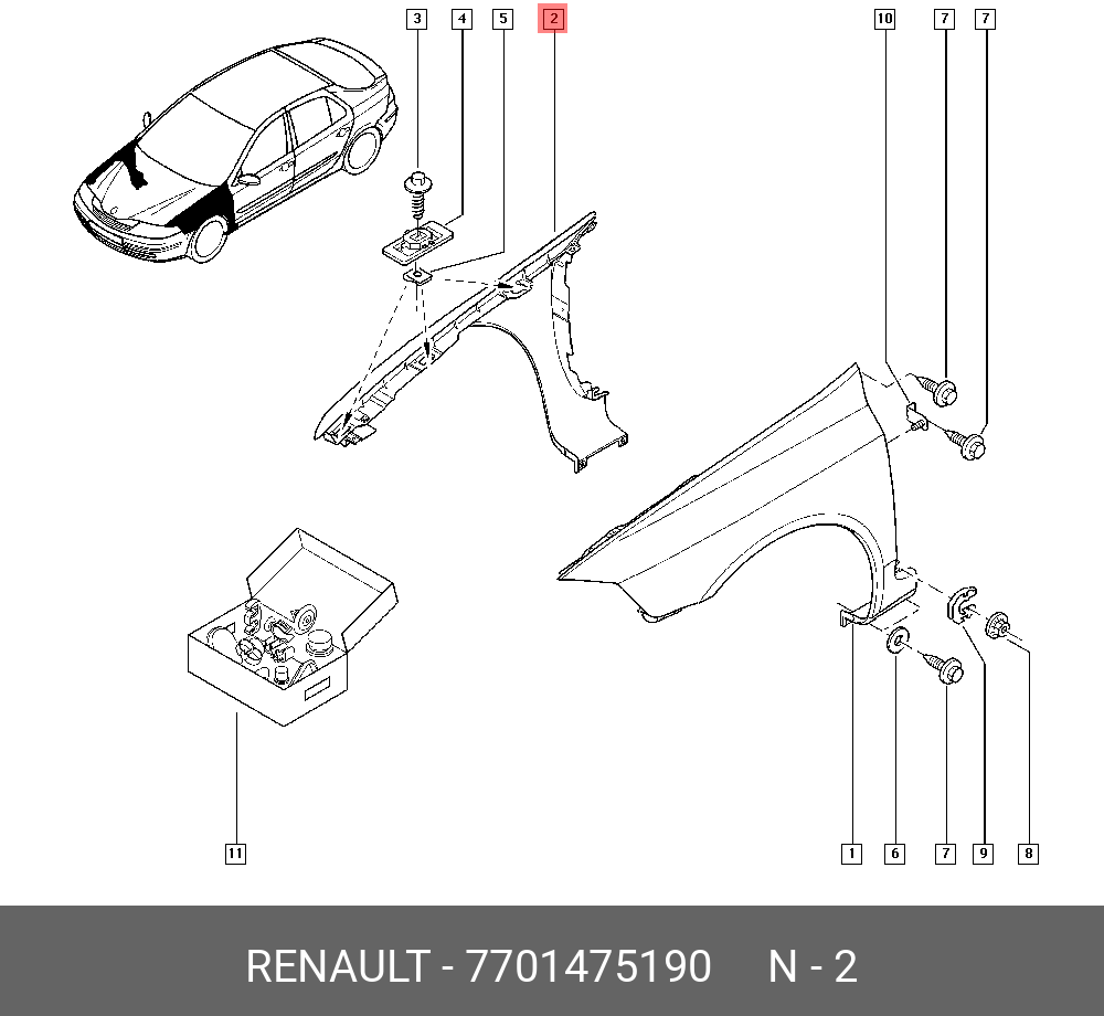 7701475190 RENAULT Крыло