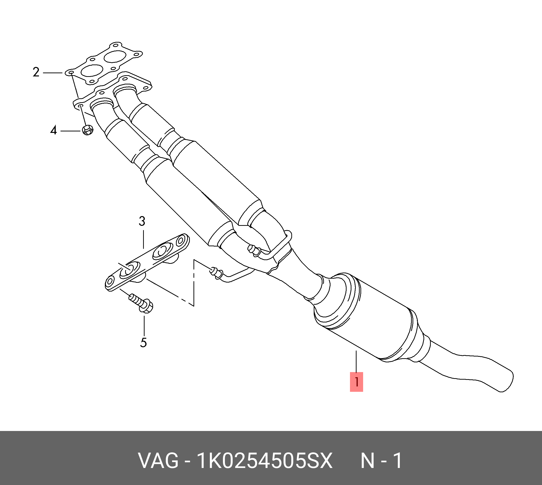 1K0254505SX VAG Выхлопн. труба с кат