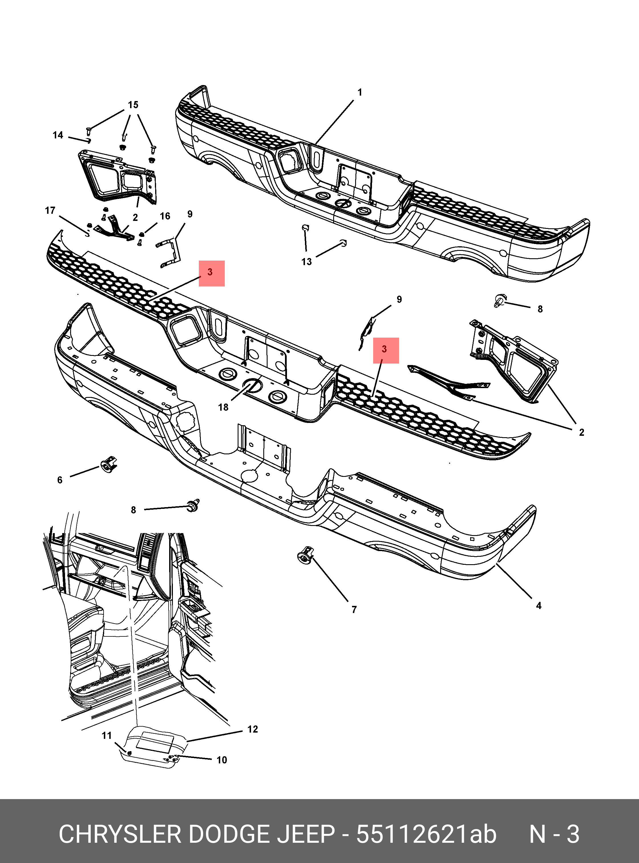 55112621AB MOPAR PARTS STEP PAD, REAR BUMPER купить в интернет-магазине  AvtoTO