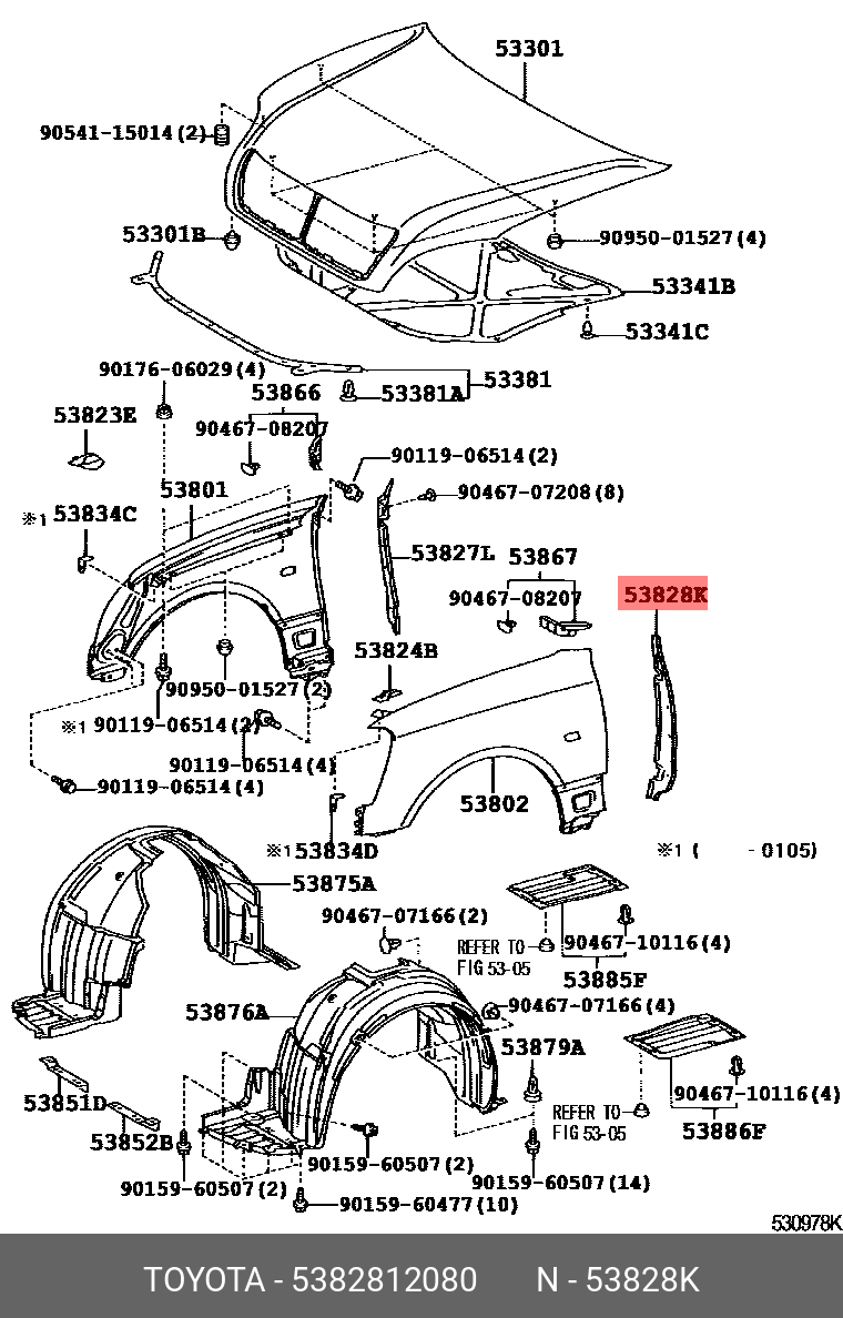 5382812080 TOYOTA НАКЛАДКА КРЫЛА