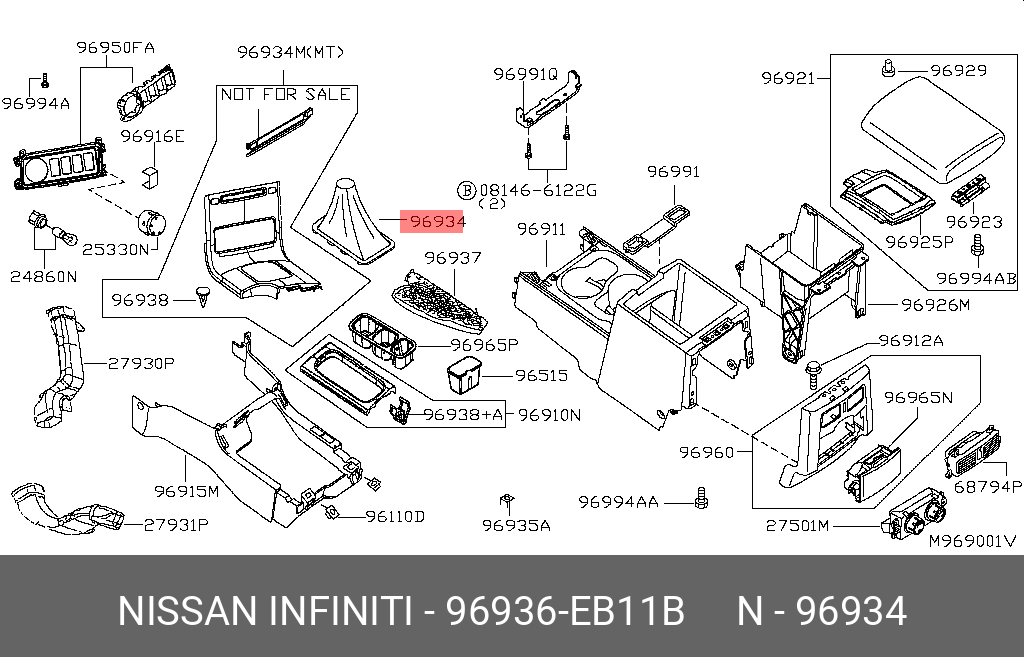 96936EB11B NISSAN Накладка селектора переключения передач АКПП