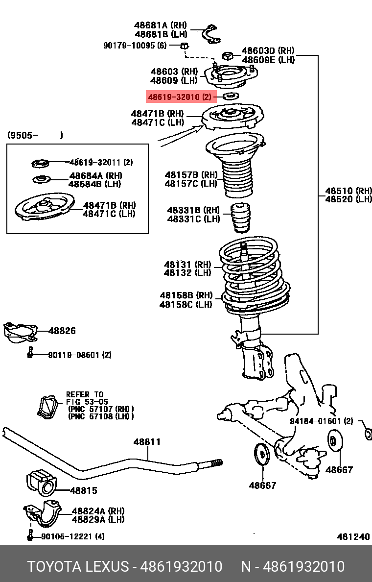 4861932010 TOYOTA ПОДШИПНИК ОПОРЫ ПЕРЕДНЕГО АМОРТИЗАТОРА