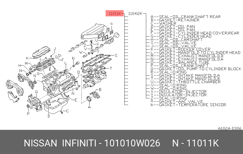 101010W026 NISSAN Комплект прокладок, двигатель