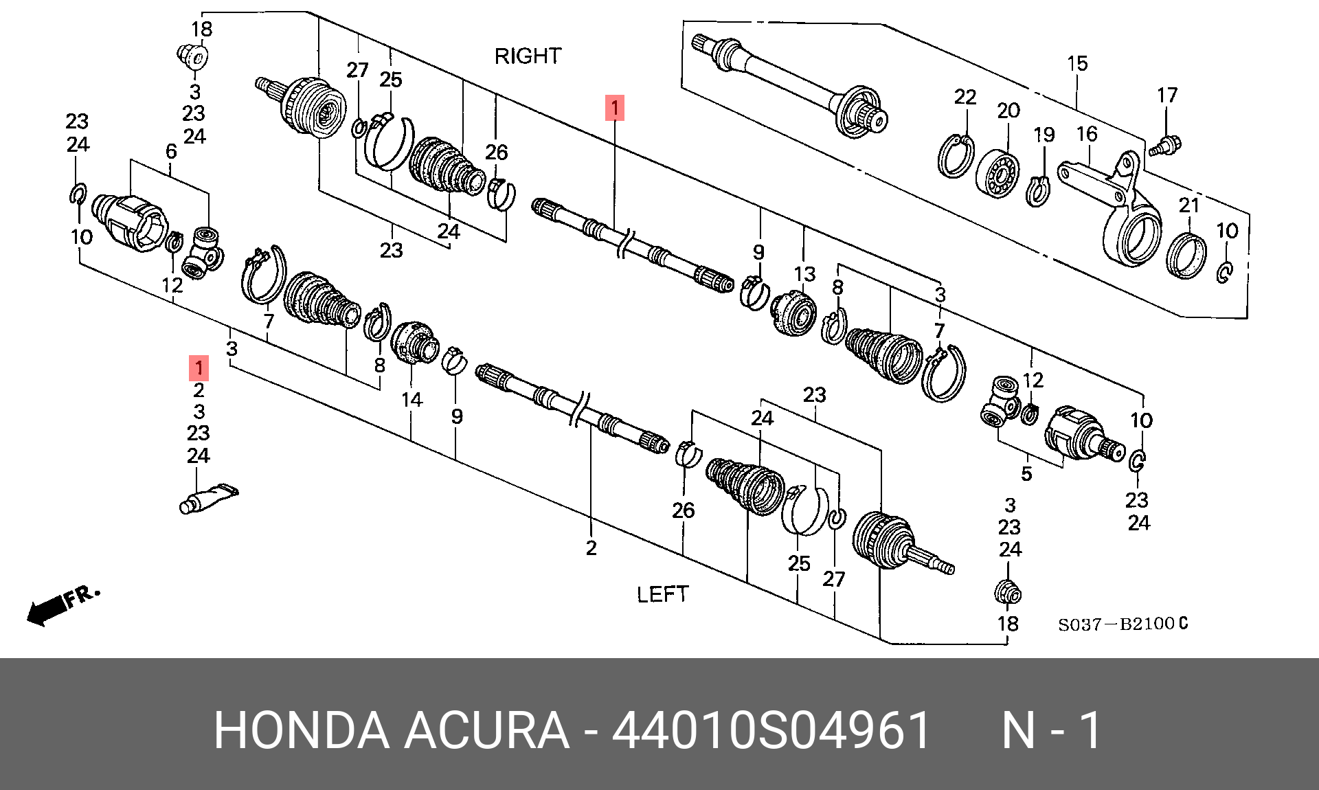 44010S04961 HONDA Шарнирный комплект, приводной вал