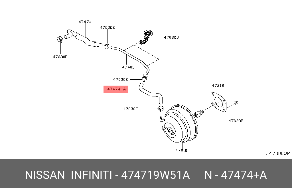 474719W51A NISSAN Трубка вакуумная тормозной системы