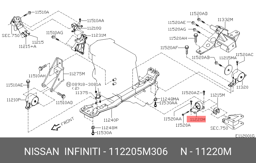 112205M306 NISSAN ПОДУШКА ДВИГАТЕЛЯ