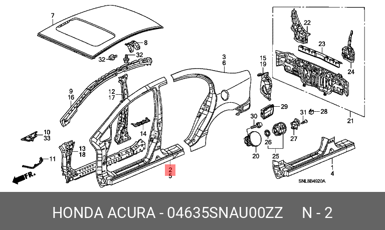 04635SNAU00ZZ HONDA PANEL SET, R. FR. OUTSIDE