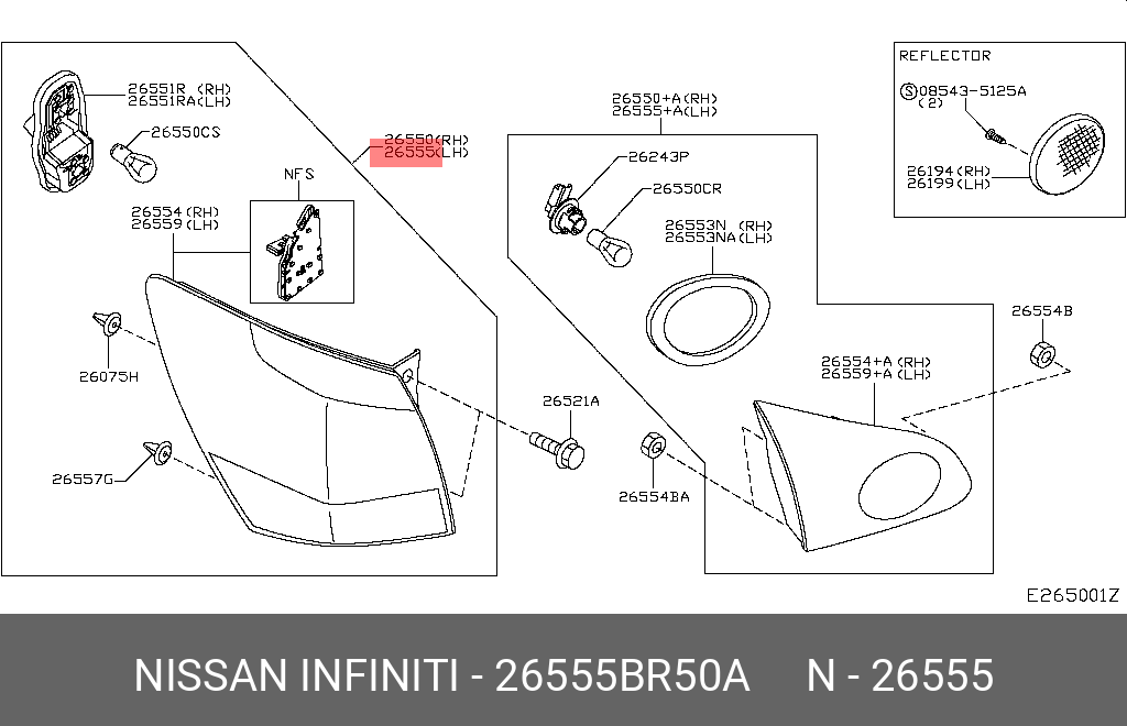 26555BR50A NISSAN ФОНАРЬ ЗАДНИЙ