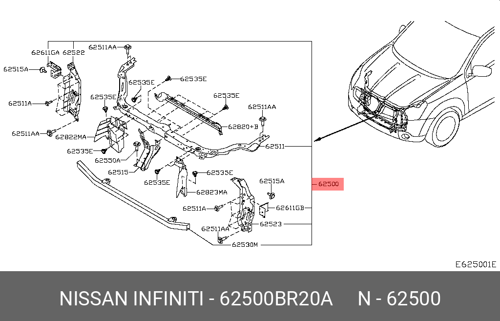 62500BR20A NISSAN ПАНЕЛЬ КРЕПЛЕНИЯ РАДИАТОРА