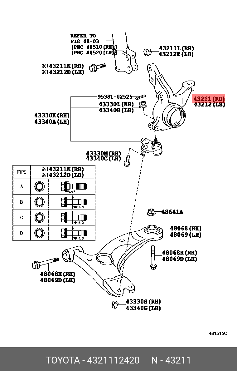 4321112420 TOYOTA Кулак поворотный
