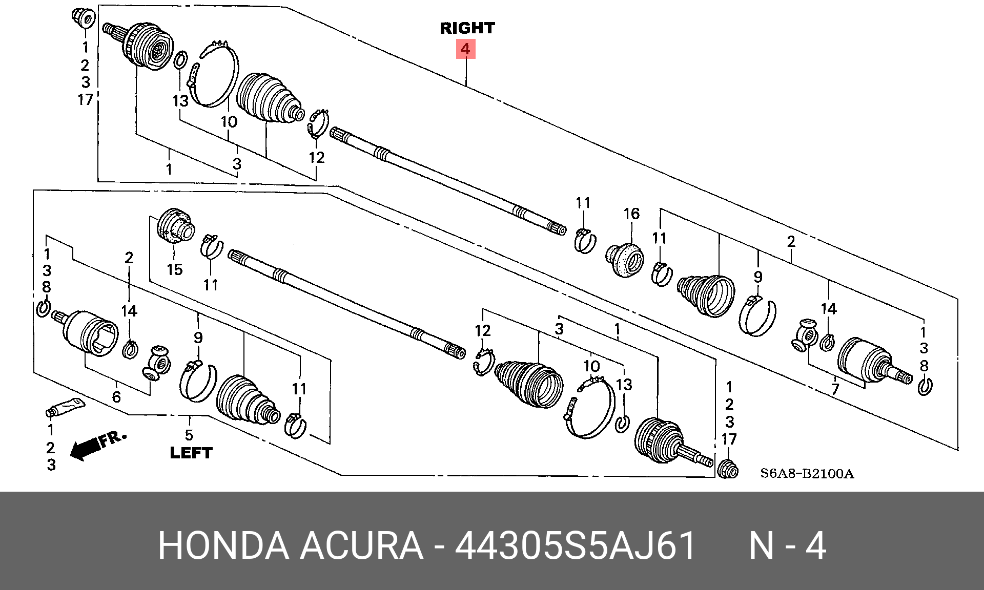 44305S5AJ61 HONDA Шарнирный комплект, приводной вал