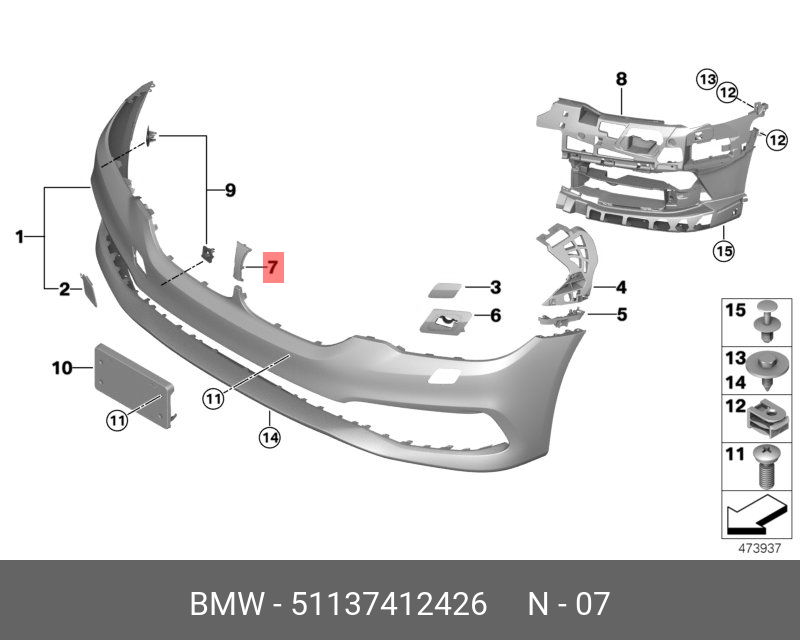 51137412426 BMW Накладка декоративной решетки передней